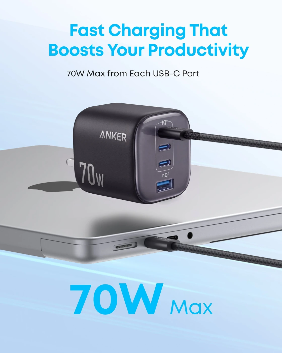 Anker Zolo Charger, 4-Port Foldable Wall Adapter with Fast 70W Output, image 2