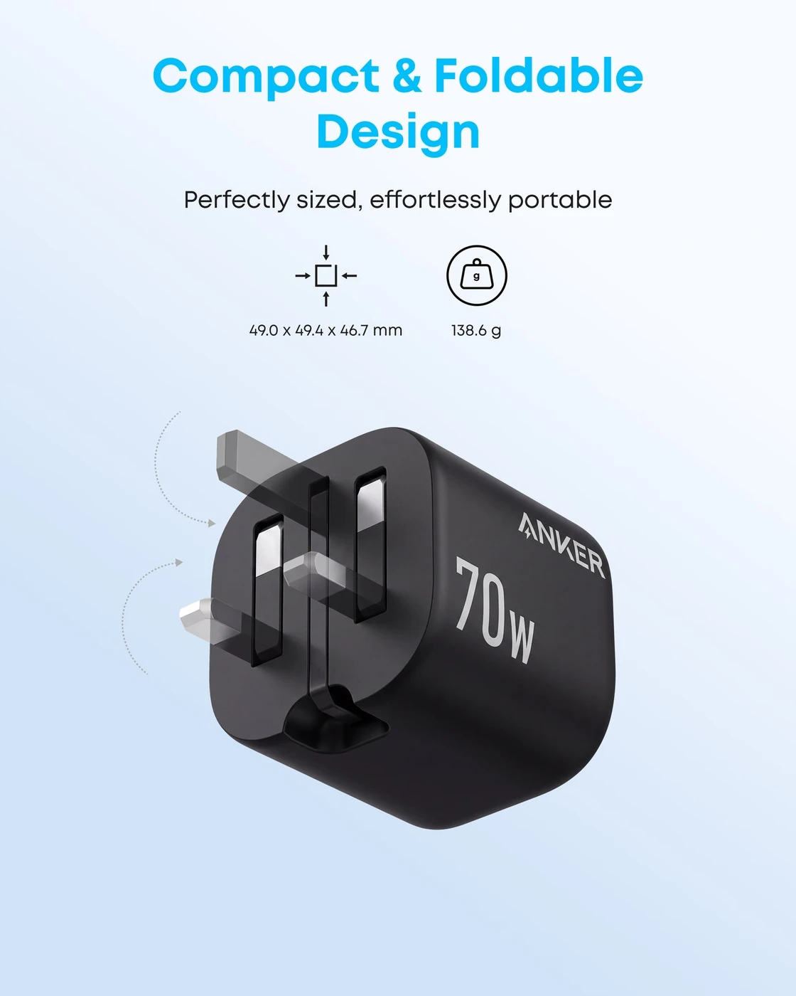Anker Zolo Charger, 4-Port Foldable Wall Adapter with Fast 70W Output, image 3