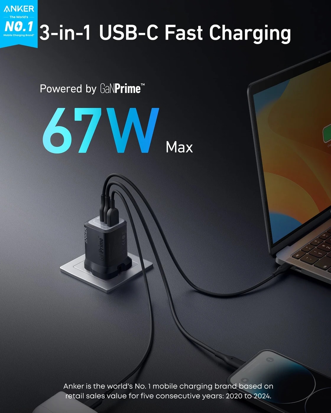 Anker Prime 67W GaN Wall Charger (3 Ports), image 2